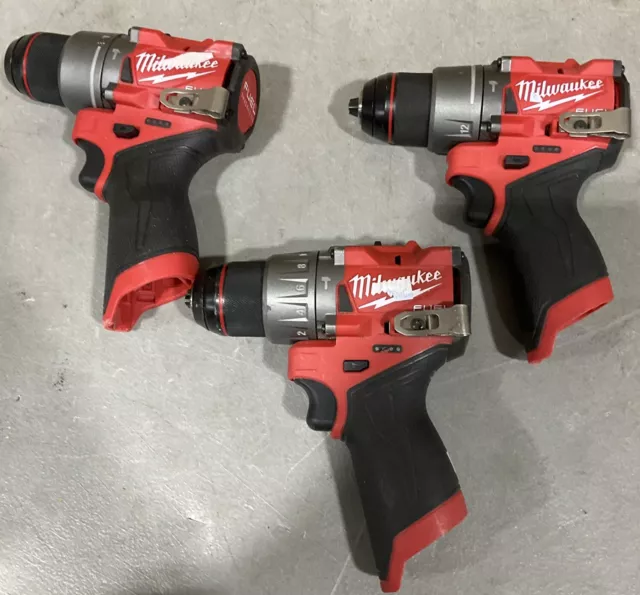 Lot Of 3 Milwaukee 3404-20 M12 FUEL 12V Li-Ion Brushless 1/2in Hammer Drill