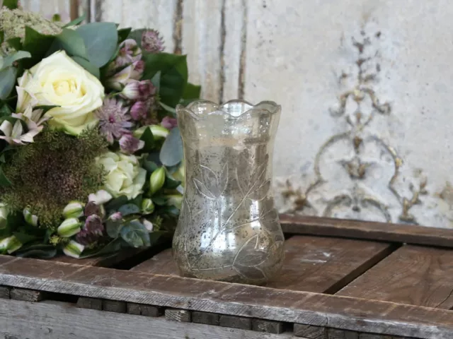 Chic & Antique Vase Blumenvase Bauernsilber mit Schliff Glasvase H 15 x Ø 9