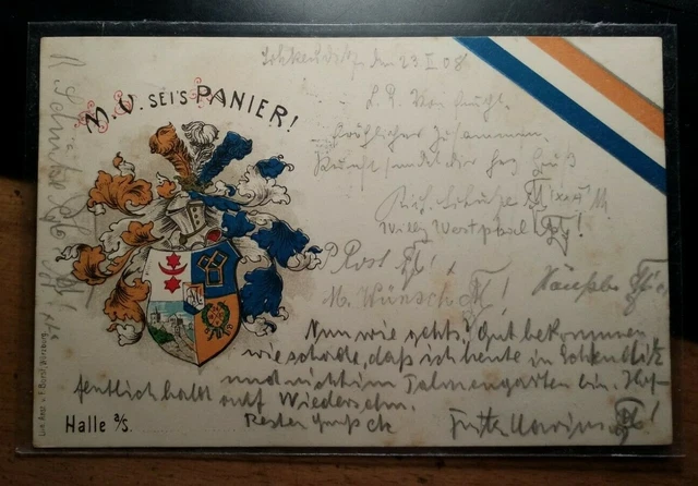 Mathematischer Verein MV Halle 1908  später Markomannia Marburg - Wappen - Karte