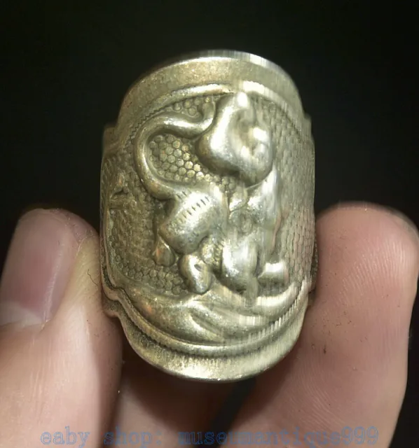 1.4" Rare Ancient Chinese Silver Dynasty Palace 12 Zodiac Mouse Ring Rings
