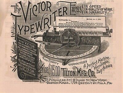 1889 Victor Typewriter Tilton Mfg. Co. Philadelphia Victorian Print Ad 2T1-68