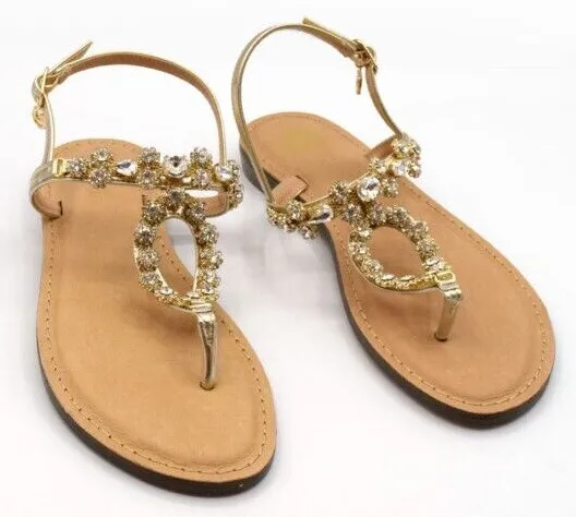Gold & GL745 Sandales Chaussures Femme Boucle Ceinture Fine Cuir Écologique Or