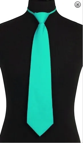 New formal men's pre-tied ready knot necktie poly solid wedding party aqua blue