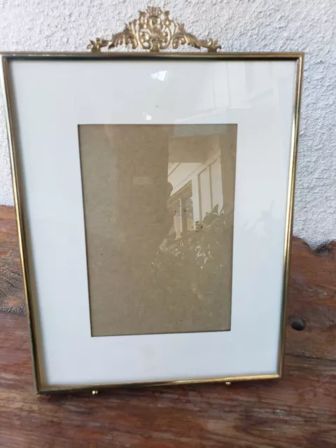 Vintage Gold Metal Photo Frame Ornate Filigree Accent Round Feet Victorian 8x10