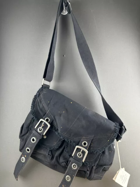 Free People Handbag Xl Messenger Shadowboxer Canvas Paint Splats Black Nwt