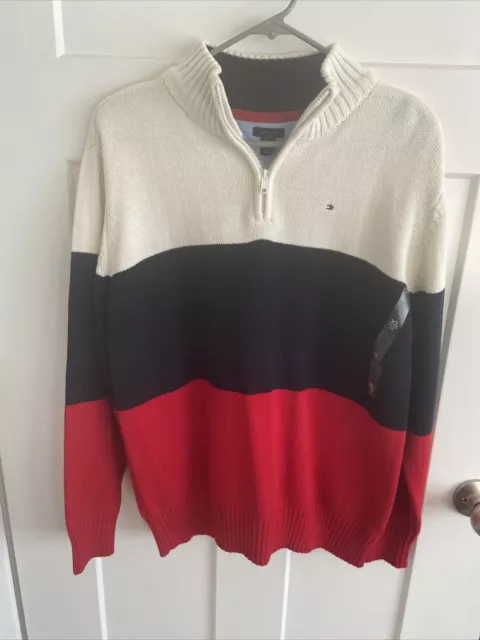 XL Size 20 NWT Tommy Hilfiger Boys Colorblocked 1/4 Zip Logo Pullover Sweater