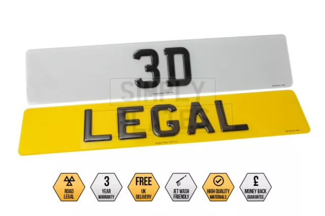 3D Gel 4D Laser Cut UK Car Number Plates Road Legal Reg MOT Raised Gloss Black