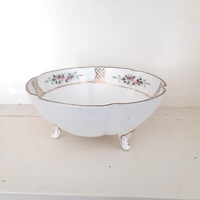 Antique hand painted Nippon rose floral trinket bowl 3 legged 5X2.5