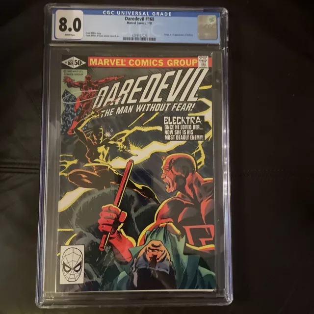 Daredevil #168 Jan 1981 CGC VF 8.0 appearance and origin of Elektra White Pages