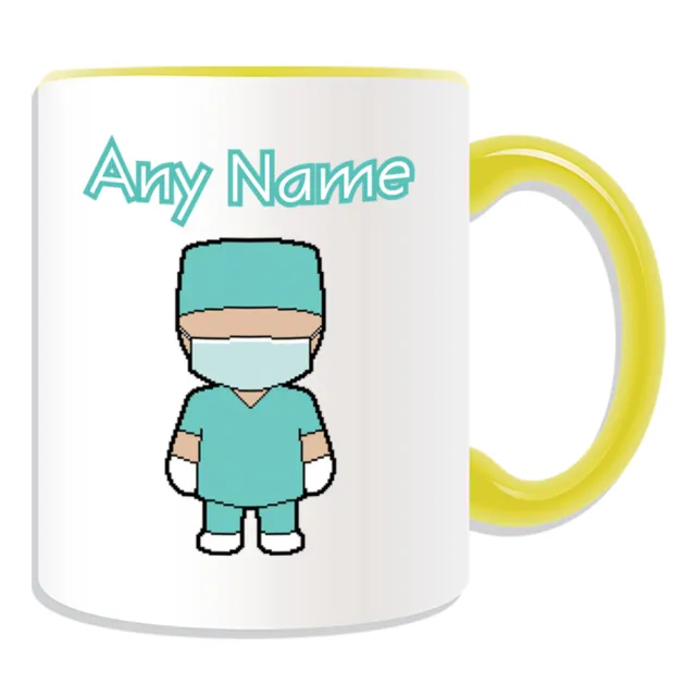 Personalisiertes Geschenk Chirurg Becher Geldbox Tasse NHS Krankenhaus Arbeiter grüne Uniform