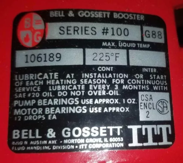 Bell Gossett Itt Booster Series # 100 Iron Body Circulator Pump Nib 106189 3