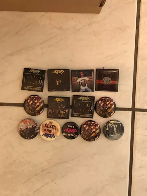 ANTHRAX HEAVY METAL ROCK PINBACK LOT 13 PINS BUTTONS mostly 1980s