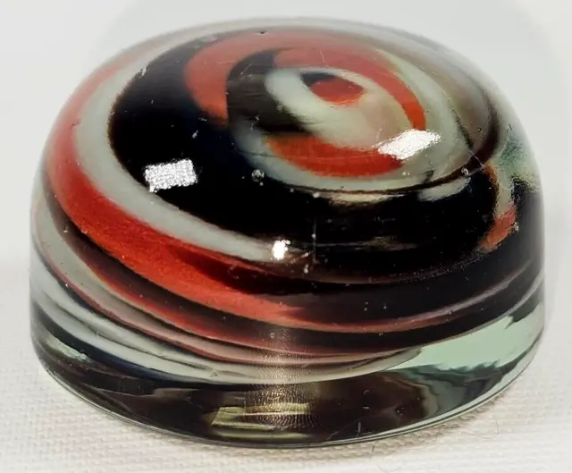 Art Glass Paperweight Cream Red Black Swirls Bubbles