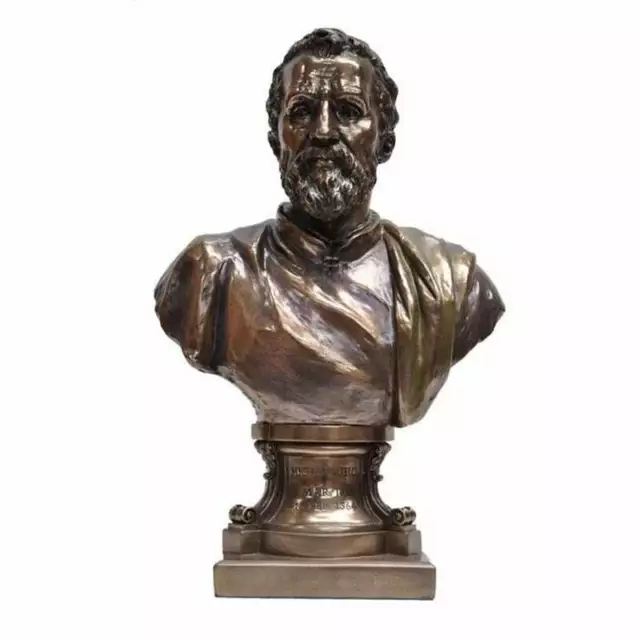 Veronese Cold Cast Bronze Coated Michelangelo Bust Figurine Sculpture Decor 24cm