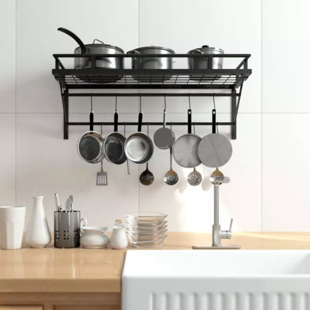 Kitchen Iron Hanging Pot Pan Rack Wall Mount Storage Shelf Saucepan Holder Rack