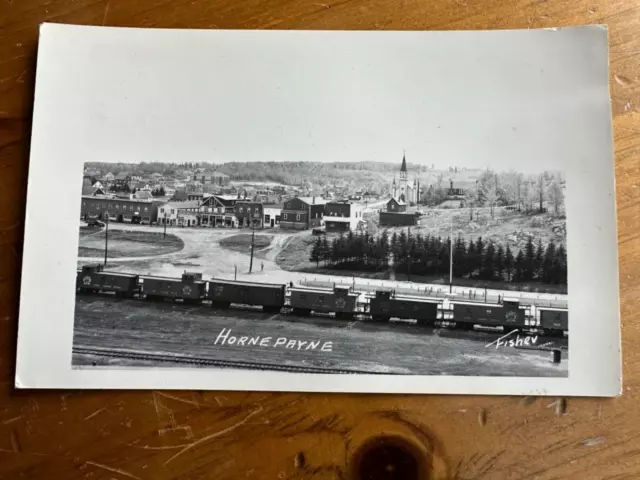 HORNE PAYNE ONTARIO CANADA RPPC TOWN & CNR Railway Train. Real Photo Postcard