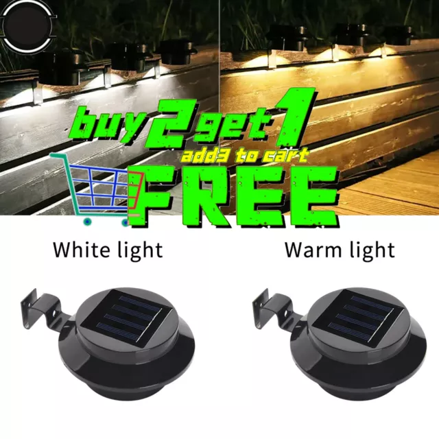 2+1 Solar Powered 3 Led Gutter Lights Outdoor Garden Security Wall Fence Lamp