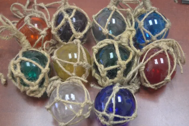 6 Pcs Reproduction Glass Float Ball With Fishing Net 3" **Pick Your Colors**