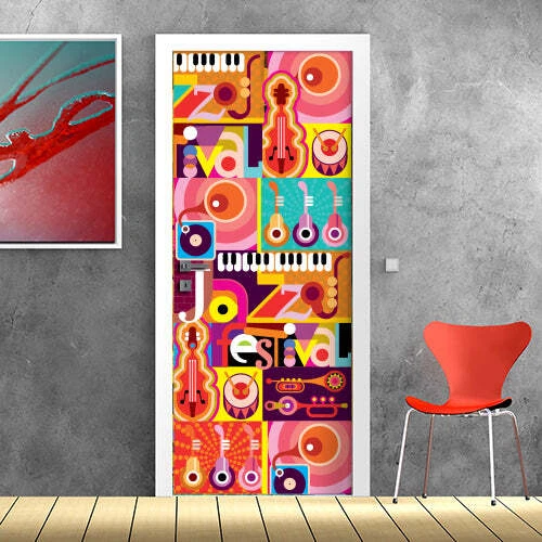 Decorazione adesiva Porta Jazz Festival sticker lavabile pvc varie misure