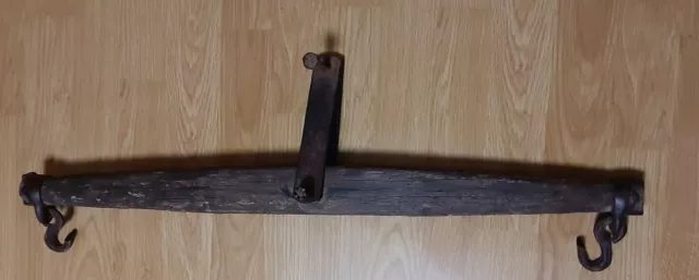 Antique Cast Iron Meat Hanger/Rack Wood Bar 2 Unique Hooks Salvage Repurpose
