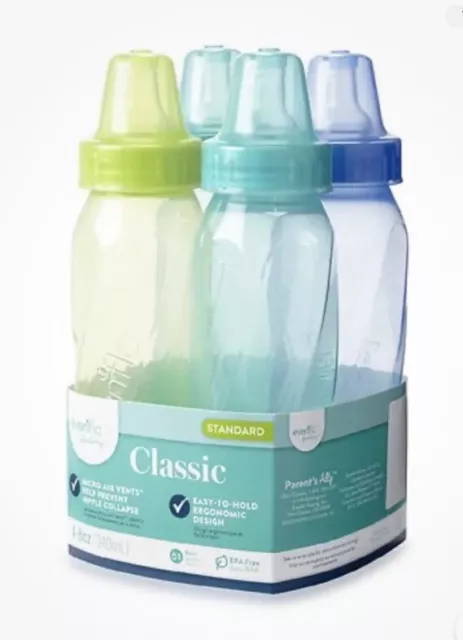 EVENFLO Baby Bottles Feeding Classic 4-Colors BPA Free Size 8 oz NEW Pack Of 4