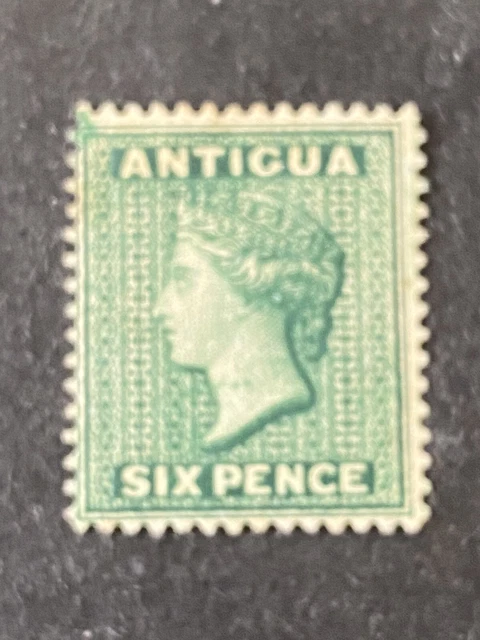 ANTIGUA, SCOTT # 19, 6p. VALUE DEEP GREEN WMK. CROWN CA QV 1882-86 ISSUE MH