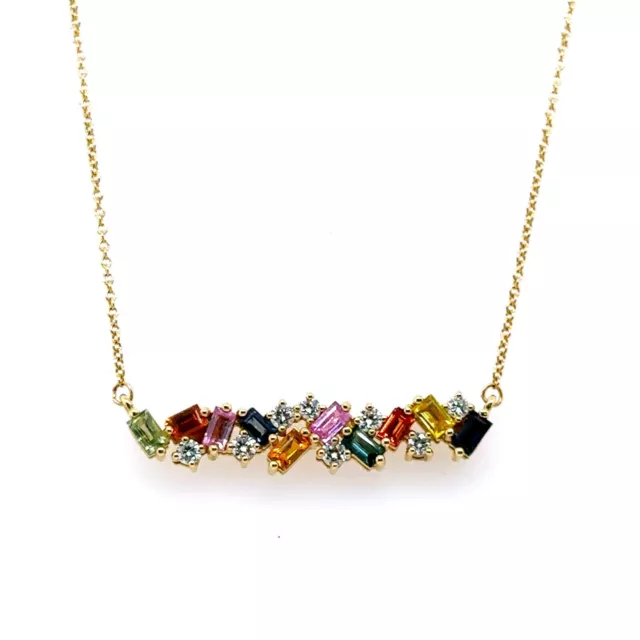 Movado 14k Yellow Gold 2.00CT Diamond & Sapphire Bar Necklace, 4.2g, S15799