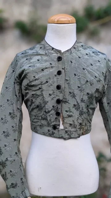 1850’S Mid 19Th Century Brocade Silk Jacket With Velvet Florals And Buttons 2