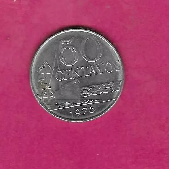 BRAZIL KM580b 1976  UNCIRCULATED-UNC MINT OLD VINTAGE 50 CENTAVOS COIN