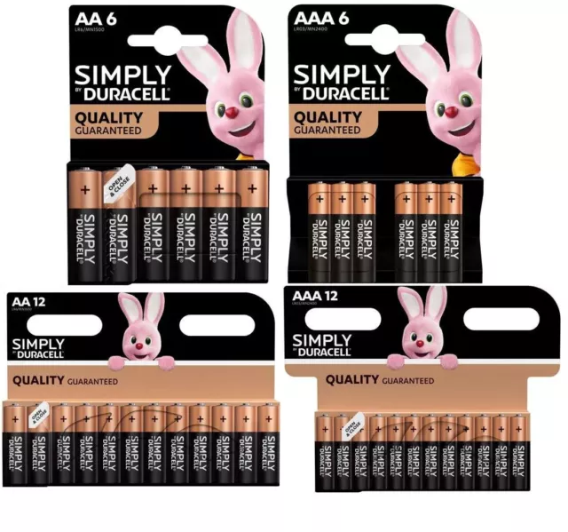 Duracell Simply Alkaline Long Lasting AA AAA Batteries LR03, LR6 Long Expiry