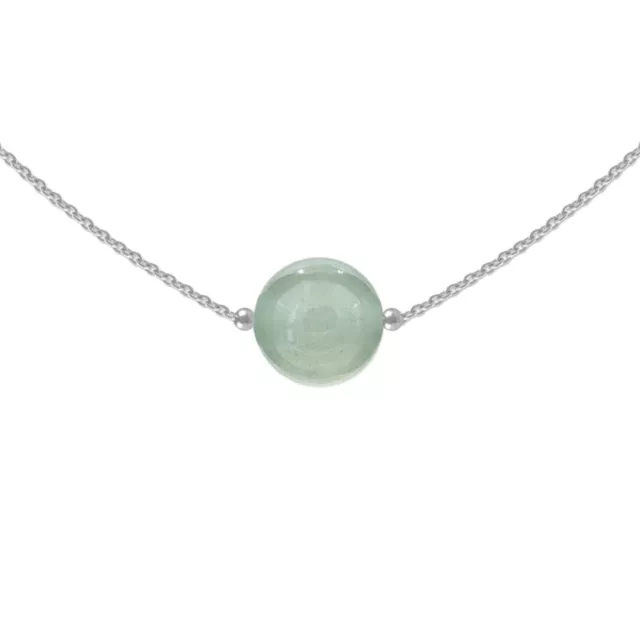 Collier ras de cou en Argent 925 rhodié et Aventurine - Femme - Longueur 42cm