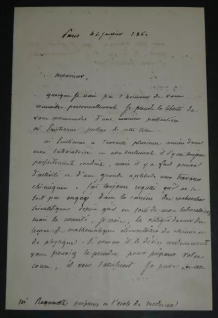 Eugène Michel CHEVREUL, Chimiste - LETTRE AUTOGRAPHE SIGNÉE Paris 1860, 2 PAGES