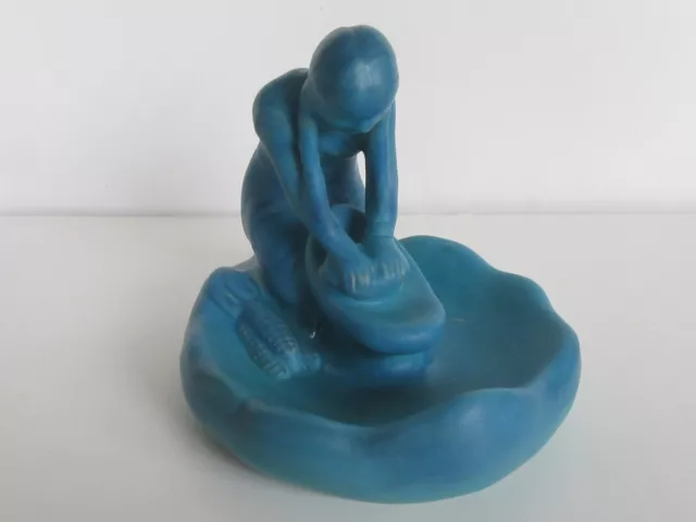 Vintage Van Briggle Deep Ming Blue / Turquoise Corn Maiden Pottery Figurine