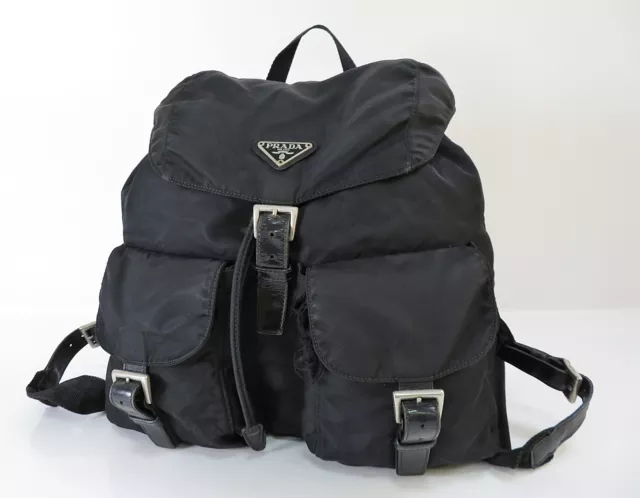 Authentic PRADA Black Nylon and Leather Backpack Bag Purse #55948