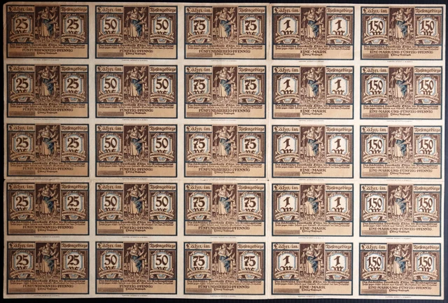 Uncut SPECIMEN SHEET! LÄHN / WLEN 1922 25pcs w/o serial! German Notgeld Poland