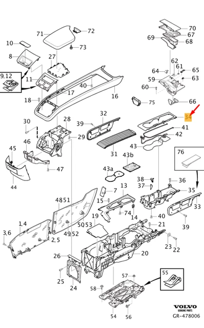 NUOVA VOLVO S60 Mk3 Trasmissione Tunnel Console Assetto Pannello ...