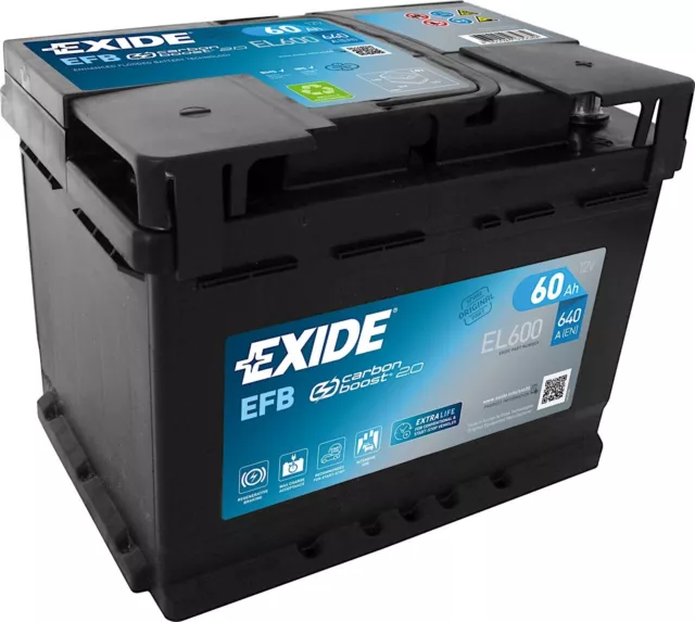 Autobatterie 12V 60Ah Exide Start-Stop EL600 EFB 640A/EN Starterbatterie