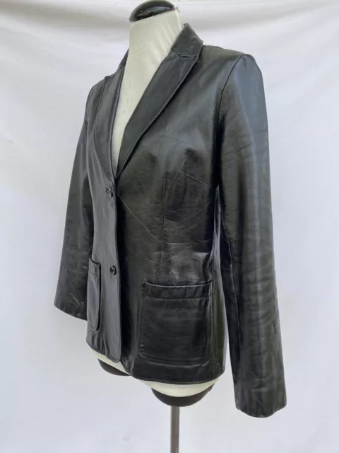 Vintage GAP Leather Jacket Blazer Women's M Black Lined Mid Length