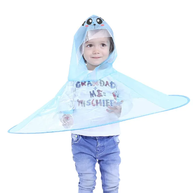 Foldable Cute Cartoon UFO Rain Coat Children Umbrella Hat Magical Hands Raincoat