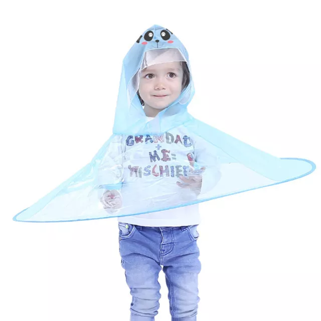 Foldable Cute Cartoon UFO Rain Coat Children Umbrella Hat Magical Hands Raincoat