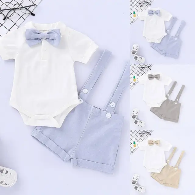 Newborn Infant Baby Boys Gentleman Short Romper Bodysuit Outfit Clothes Set UK