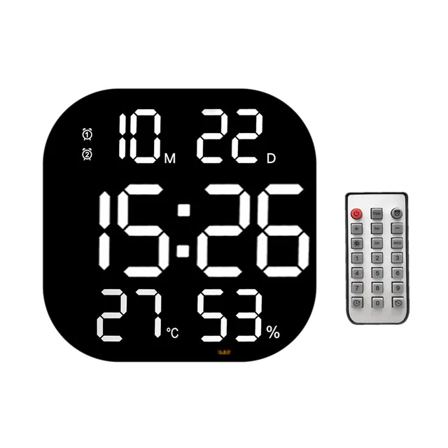 Horloge Murale Numérique Ronde 7,4 Cm – Affichage Heure/date/température/humidité – Silencieuse, Magnétique – Noir Ou Blanc - 11