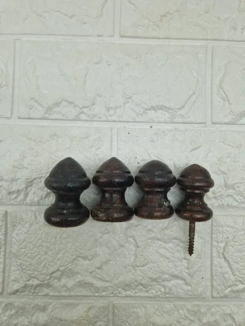 4 Vintage / Antique Wooden Drawer Pull Handles Round Domed 4-5cm Long