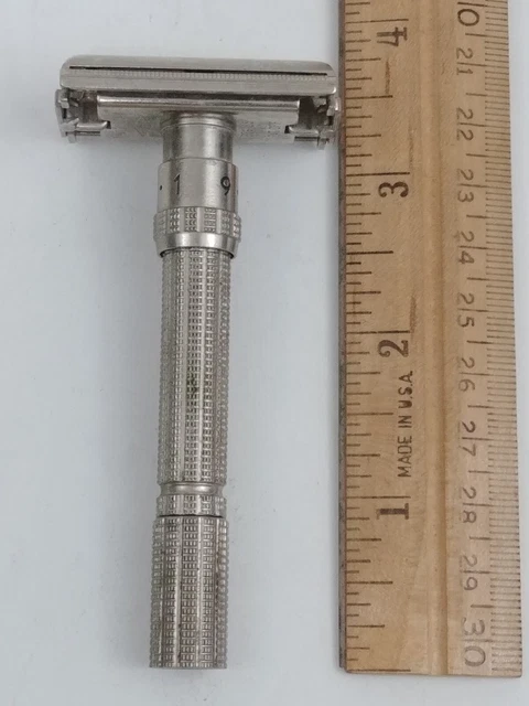 Vintage Gillette DE Safety Razor Slim Adjustable 1-9 TTO Twist Open USA K-4 1965 3