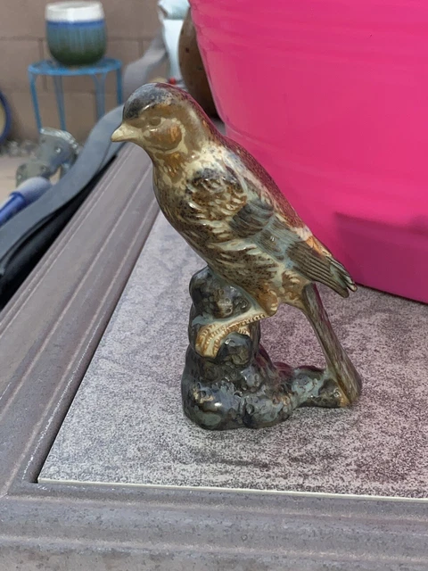Brown Ceramic Pottery Bird Figure Figurine 5” tall Small Statue