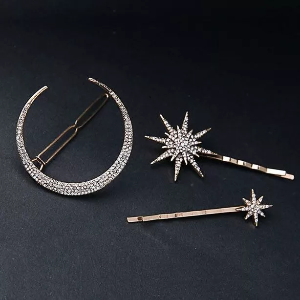 Vintage Star Moon Hairpin Rhinestone Crystal Hair Clip Fashion Jewelry Accessory
