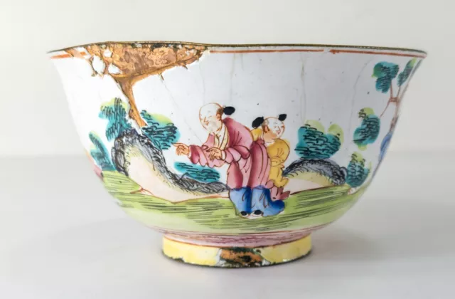 Antique Chinese 19th C. Peking Canton Beijing Enamel Bowl with Figures