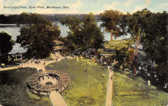 Muskogee OK~Big Round Pergola~Summer House~Crowd~Hyde Park Bird's Eye View~c1910