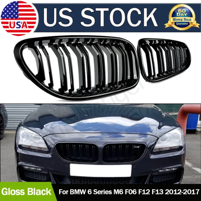 For 12-18 BMW M6 F06 F12 F13 640i 650i Gloss Black Dual Slat Front Kidney Grille