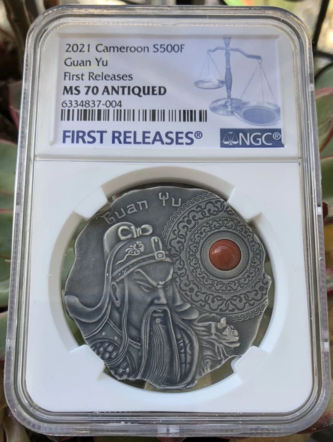 NGC MS70 FR Three Kingdoms Guan Yu Silver Coin 16.7g Ancient Commander Cameroon